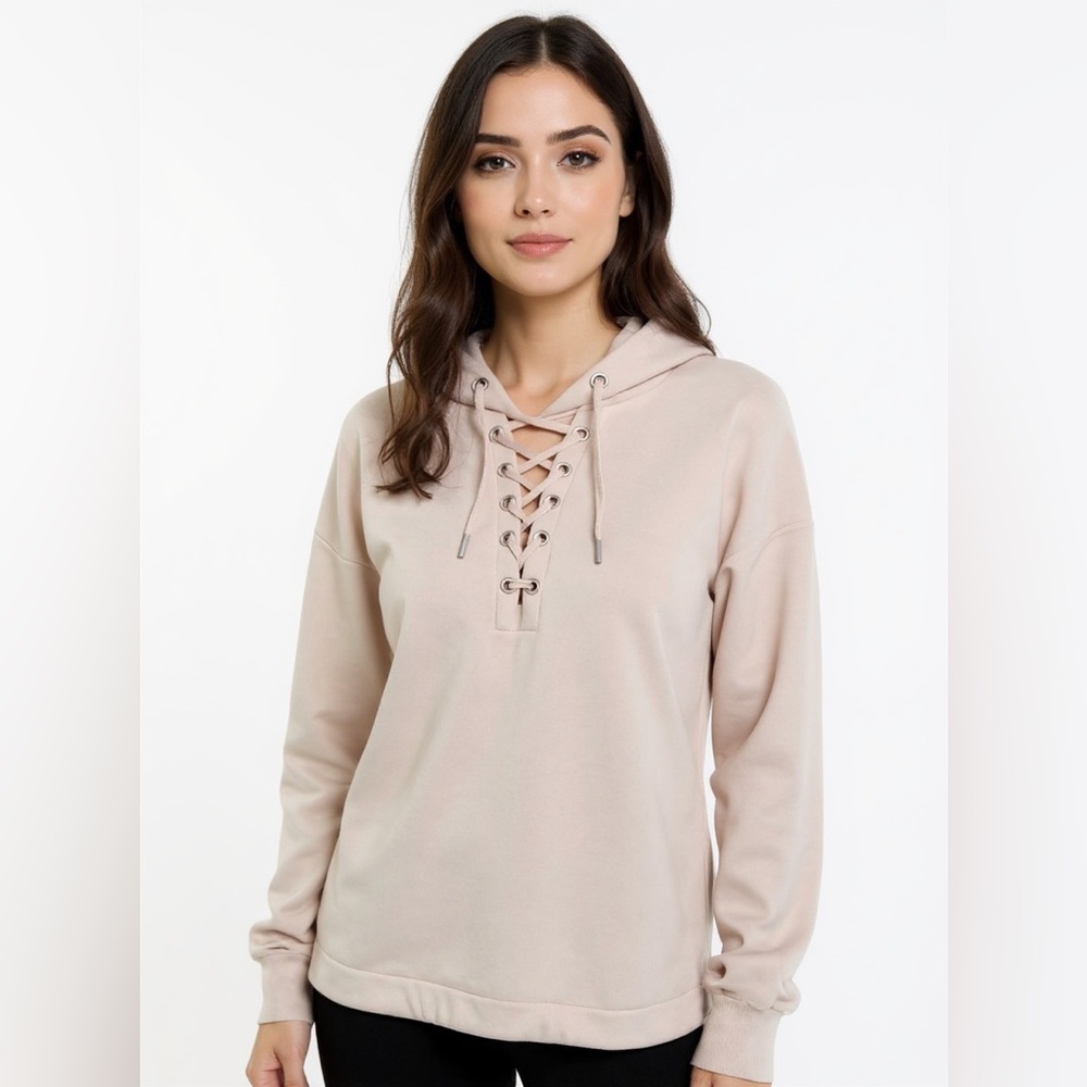 Z Supply NWOT Tan Cuffed Sleeve Tie Front Hoodie